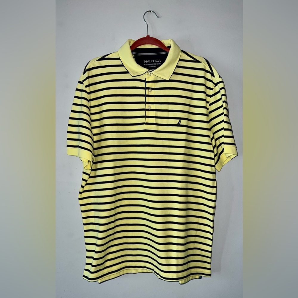 Nautica Men's Yellow and Black Striped Polo